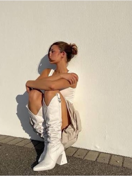 Naked Wolfe White Slouchy Knee High Cowboy Boots